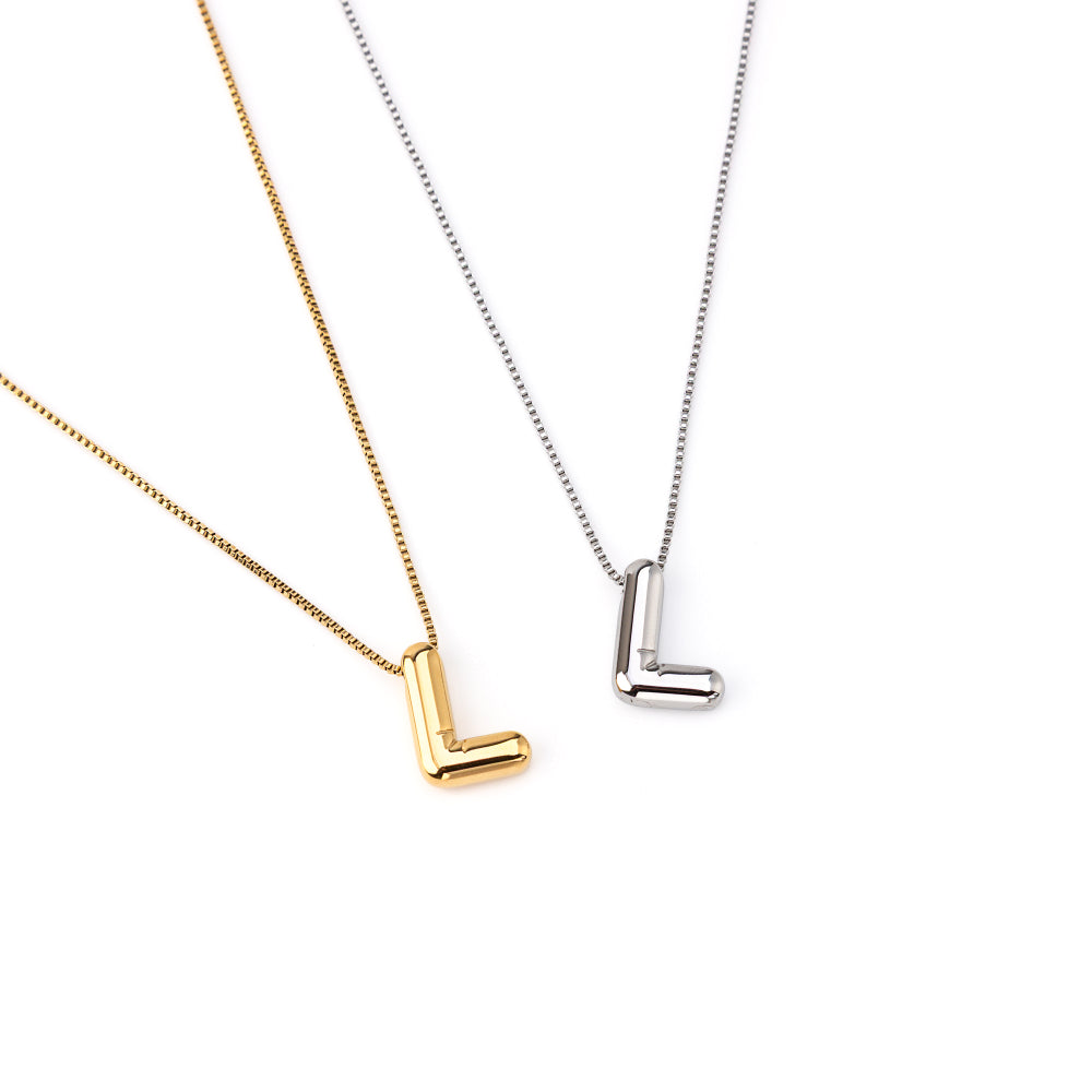 colar inicial bubble dourado aço inox 316l
Colar com letra L
colar inicial bubble prateado aço inoxidável