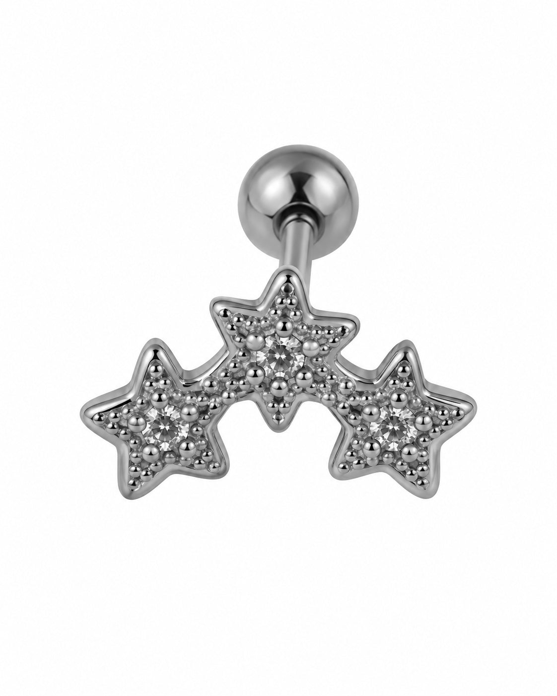 Piercing 3 Estrelas com Brilhante Dourado ou Prateado