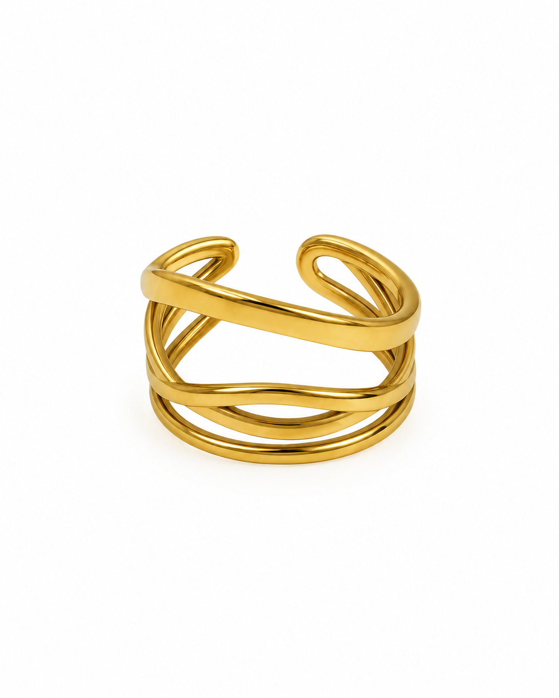 Anel Ondulado Triplo Dourado ou Prateado