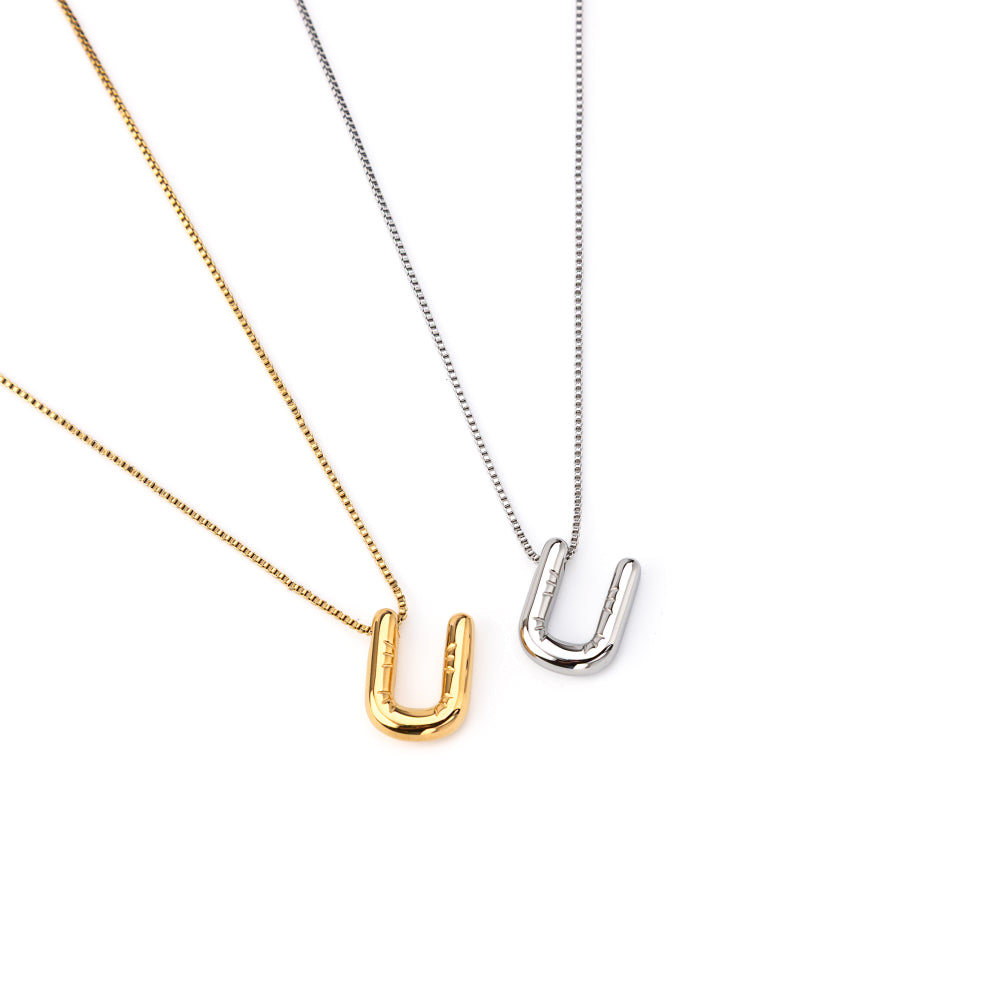 colar inicial bubble dourado aço inox 316l
Colar com letra U
colar inicial bubble prateado aço inoxidável