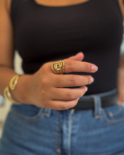 Anel Coração Ajustável | Dourado | Aço Inoxidável