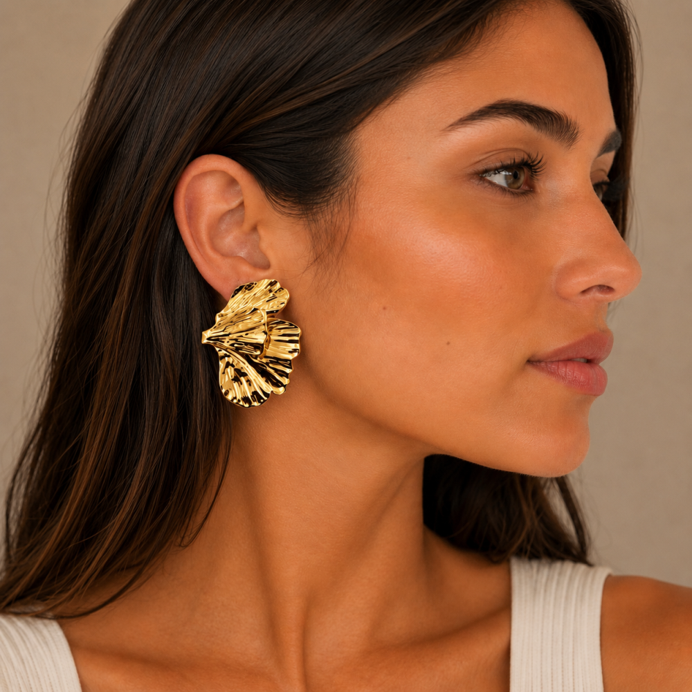 Brincos Flor Maxi Dourado ou Prateado