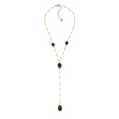 Colar Gravata Pedra Colorida Dourado