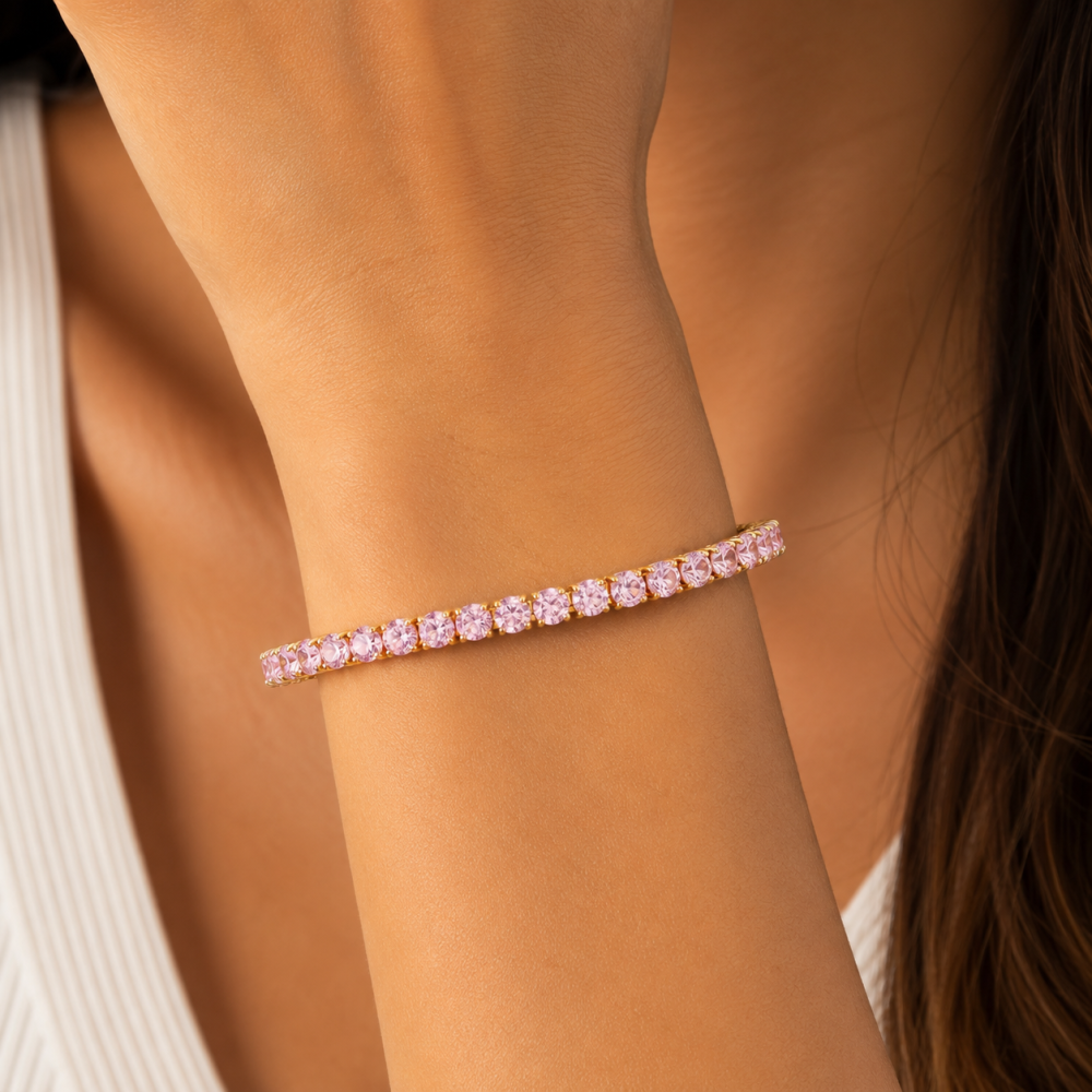 Pulseira Elástica Brilhantes Colorida Dourado