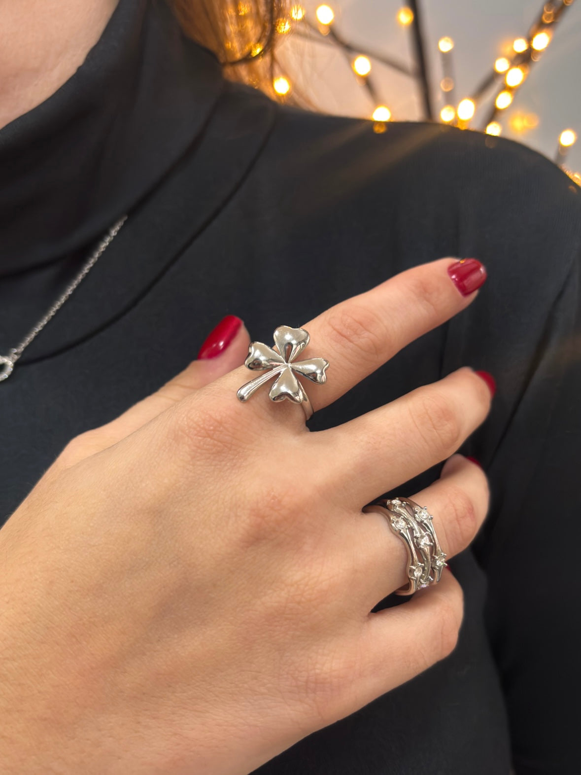 Anel Ajustável Lucky Prateado