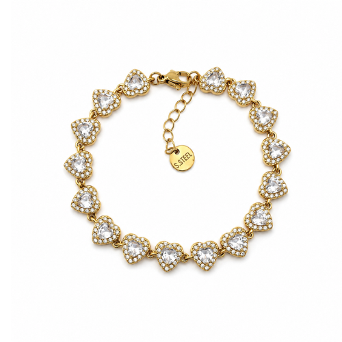 Pulseira Corações Brilhantes Dourado ou Prateado