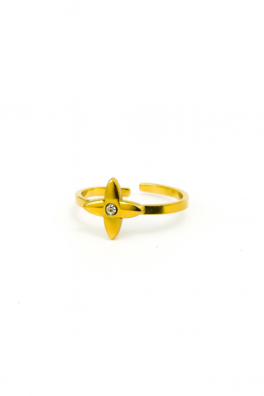 Anel Estrela com Brilhante Ajustável | Dourado ou Prateado | Aço Inoxidável