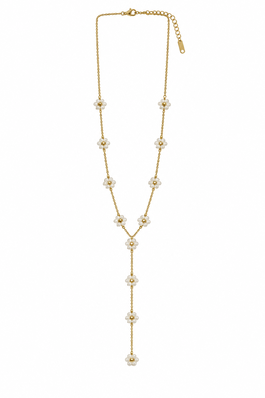 Colar Gravata Flores Pérola Dourado ou Prateado