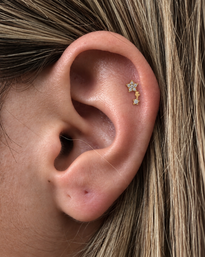 Piercing 3 Estrelas Dourado ou Prateado