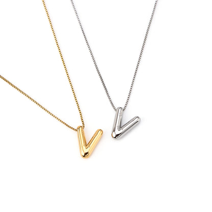 colar inicial bubble dourado aço inox 316l
Colar com letra V
colar inicial bubble prateado aço inoxidável