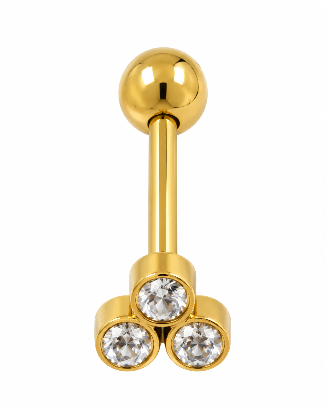 Piercing 3 Brilhantes Triângulo Dourado ou Prateado