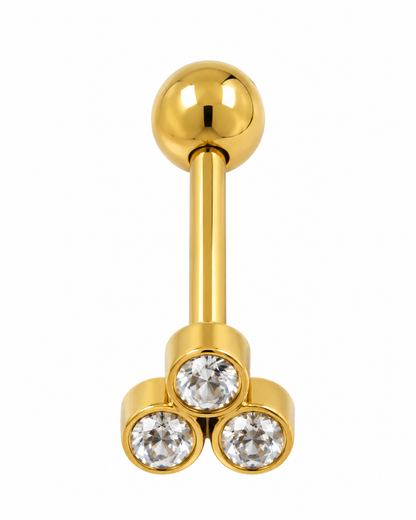 Piercing 3 Brilhantes Triângulo Dourado ou Prateado