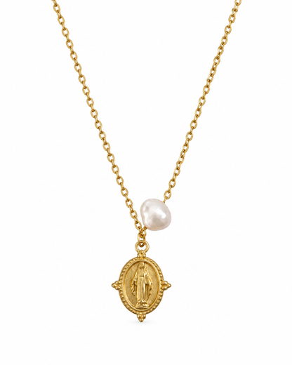 Colar Nossa Senhora e Pérola Dourado