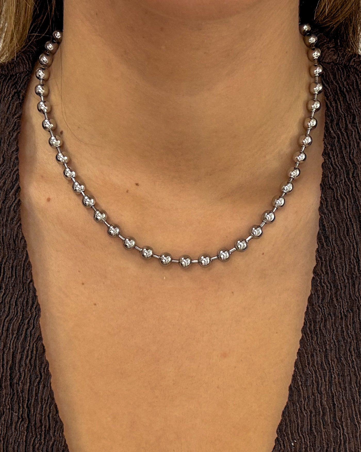 colar bolinhas prateado aço inox 316l