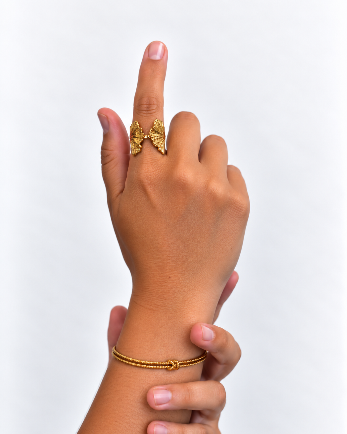 Anel 2 Folhas Dourado ou Prateado