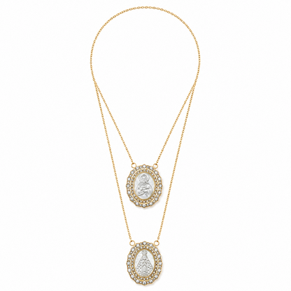 Escapulário Maxi Madrepérola e Brilhantes Dourado