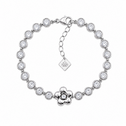 Pulseira Brilhantes com Flor Dourado ou Prateado