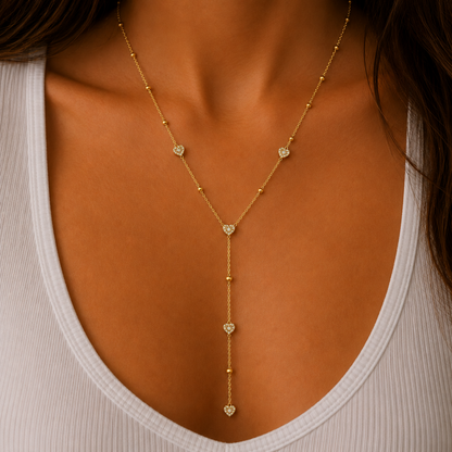 Colar Gravata Mini Corações Dourado ou Prateado