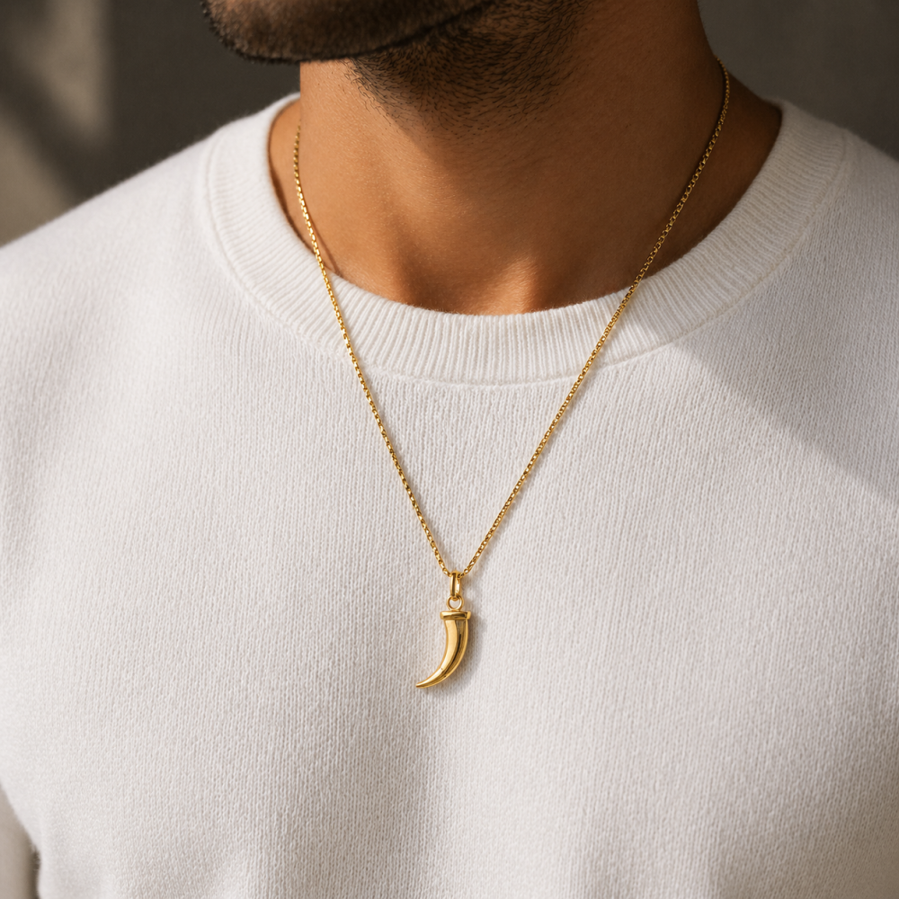 Colar Masculino Dente Dourado ou Prateado