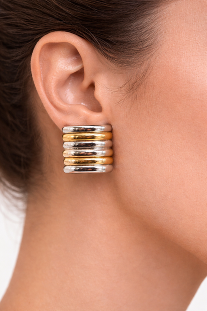 Pendientes de dos tonos de oro y plata