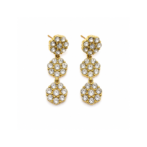 Brincos 3 Flores Brilhantes Dourado ou Prateado