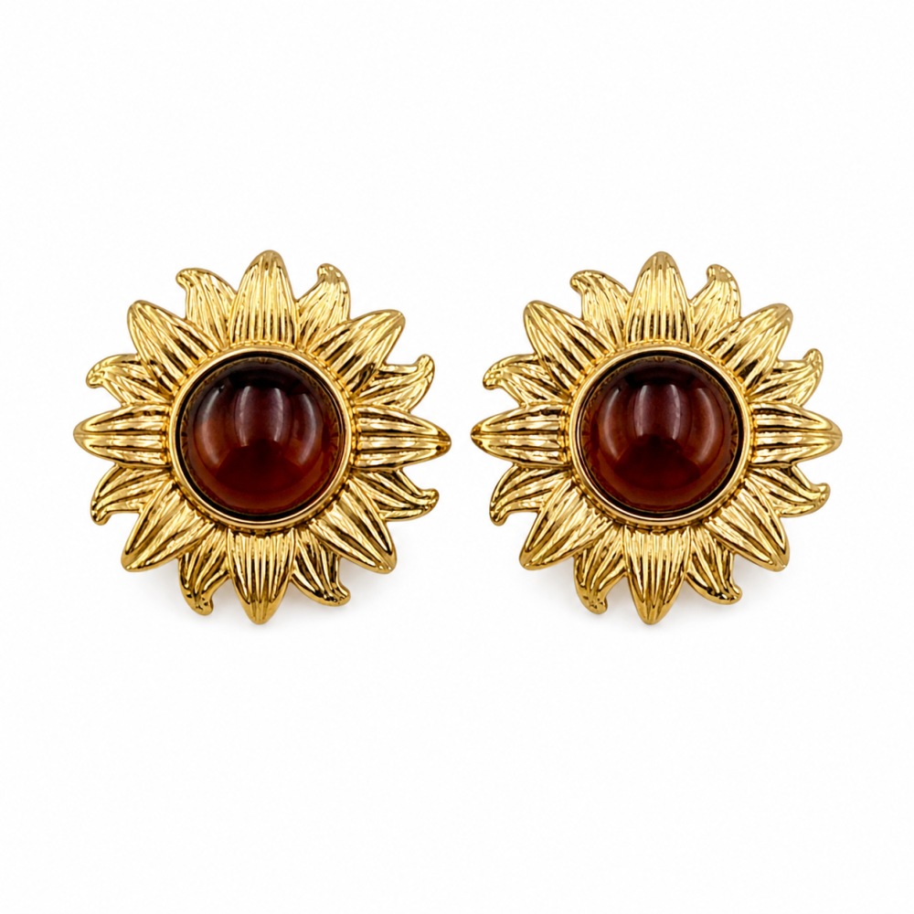 Brincos Flor Castanha Dourado