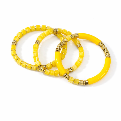 3 Pulseiras Coloridas Dourado