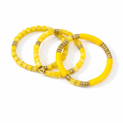 3 Pulseiras Coloridas Dourado