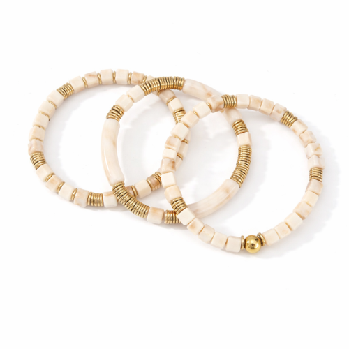 3 Pulseiras Coloridas Dourado
