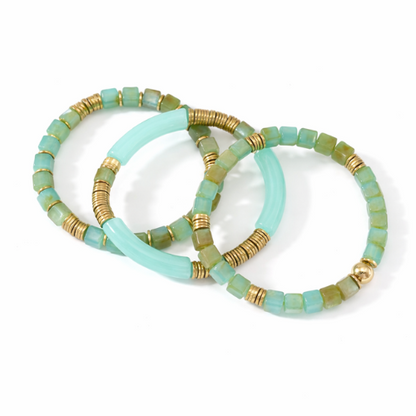 3 Pulseiras Coloridas Dourado