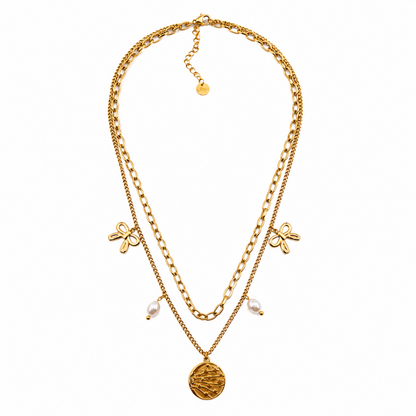 Colar Duplo Pendentes Dourado