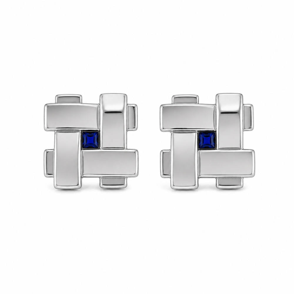Brincos Quadrados Pedra Azul Dourado ou Prateado