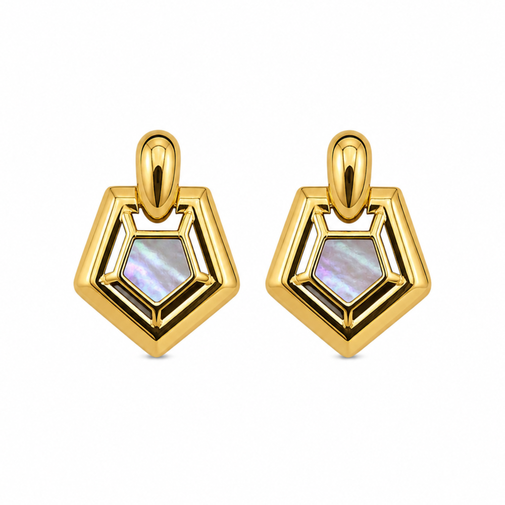 Brincos Pentagono Madrepérola Dourado ou Prateado