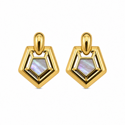 Brincos Pentagono Madrepérola Dourado ou Prateado
