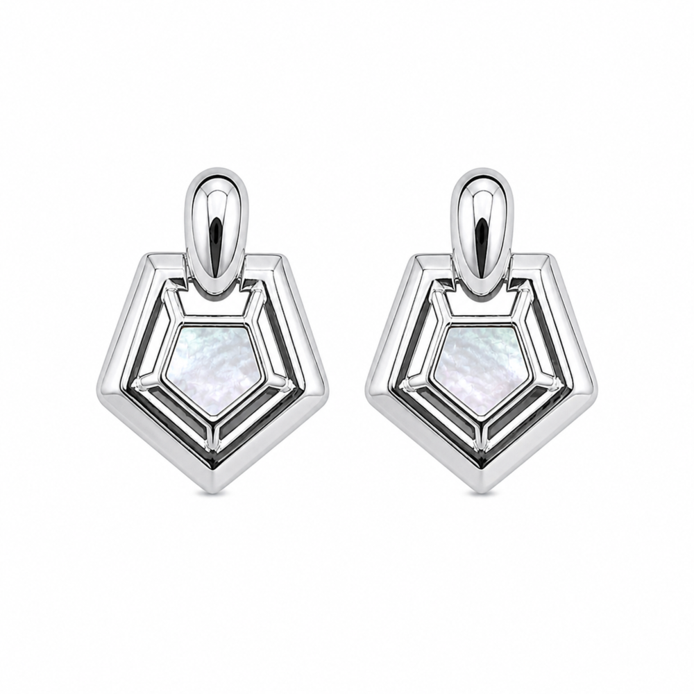Brincos Pentagono Madrepérola Dourado ou Prateado