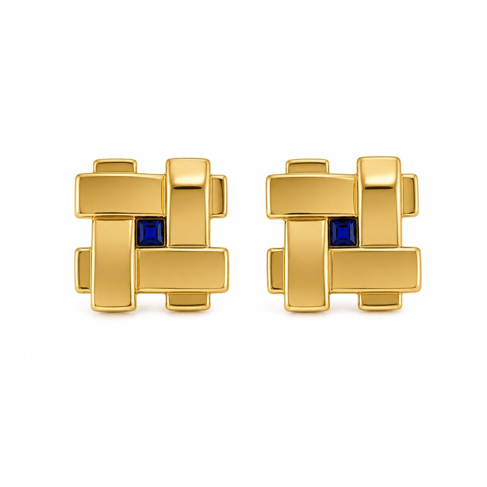 Brincos Quadrados Pedra Azul Dourado ou Prateado