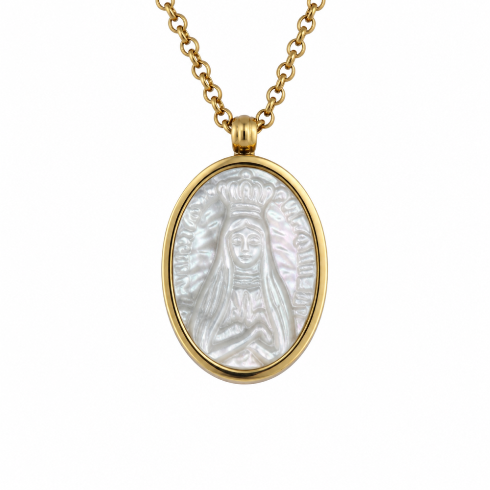 Colar Senhora de Fátima com Oração Dourado