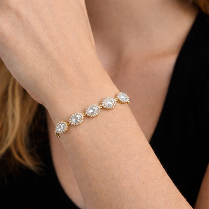 Pulseira Brilhantes Ajustável Dourado ou Prateado