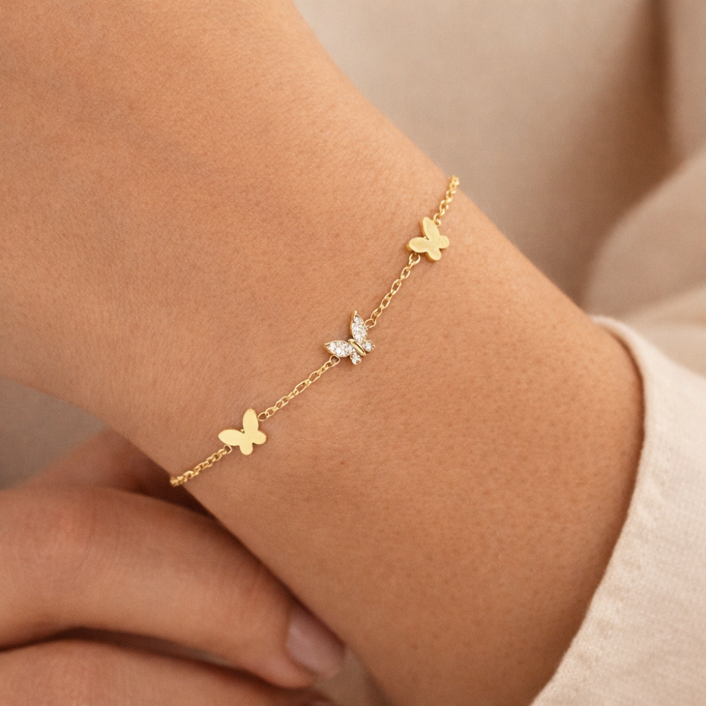 Pulseira Mini Borboletas Dourado ou Prateado