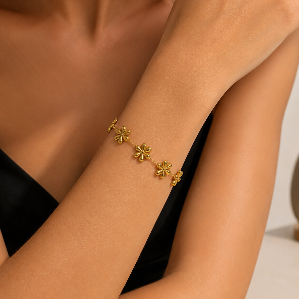 Pulseira Flores Dourado ou Prateado