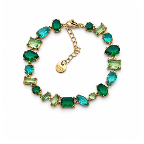 Pulseira Brilhantes Colorida Dourado