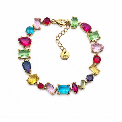 Pulseira Brilhantes Colorida Dourado