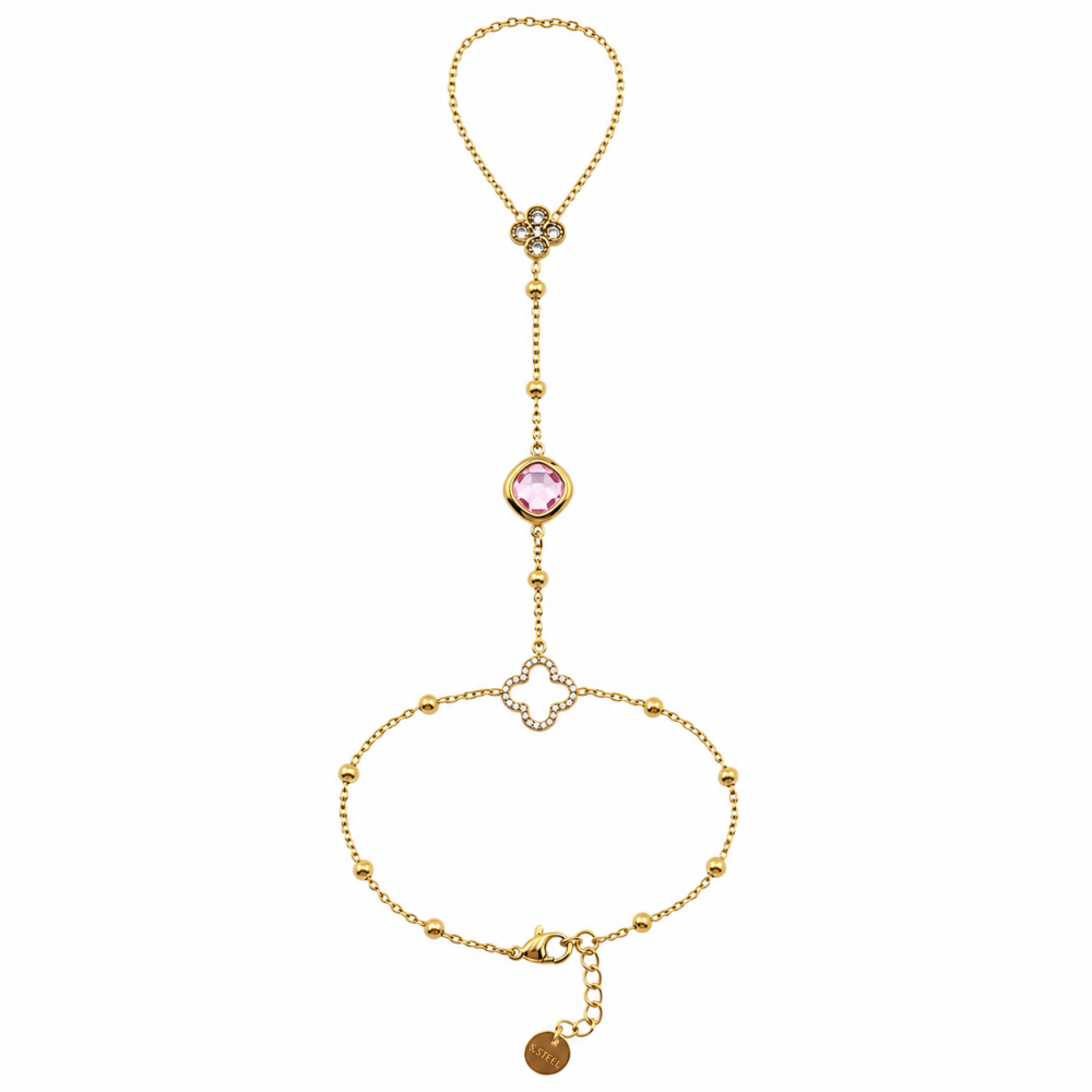 Pulseira Anel Trevo Colorido Dourado