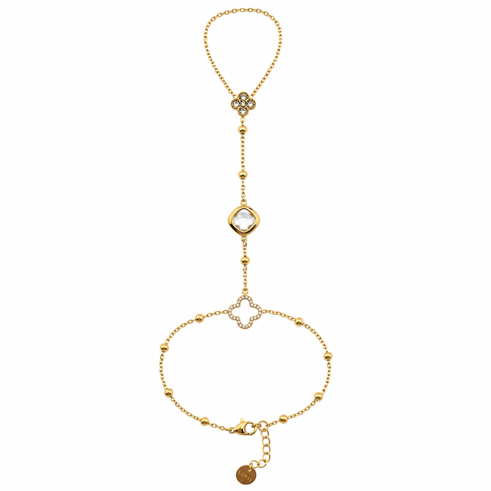 Pulseira Anel Trevo Colorido Dourado