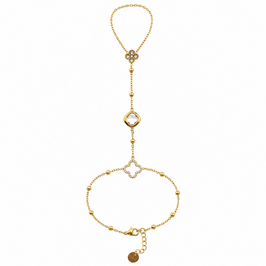 Pulseira Anel Trevo Colorido Dourado