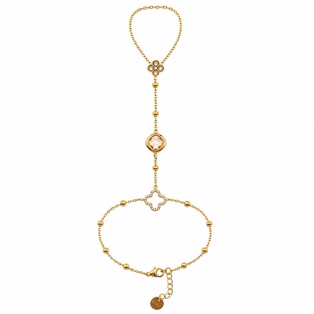 Pulseira Anel Trevo Colorido Dourado
