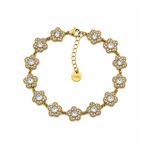 Pulseira Flores Brilhantes Dourado ou Prateado