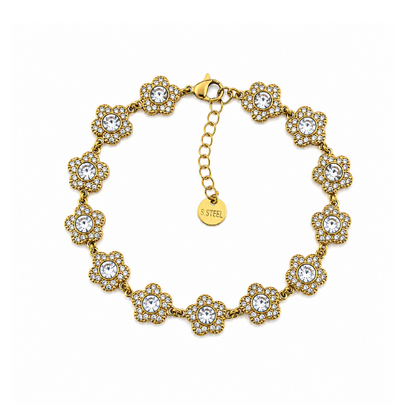Pulseira Flores Brilhantes Dourado ou Prateado
