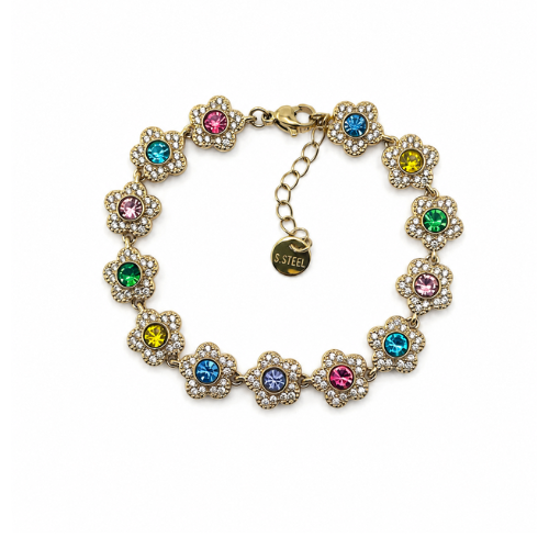 Pulseira Flores Coloridas Dourado