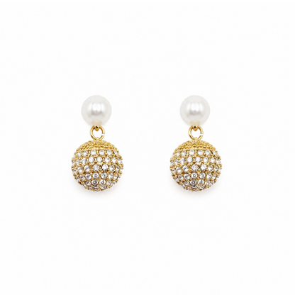 Brincos Pérola Bolinha Brilhantes Dourado ou Prateado
